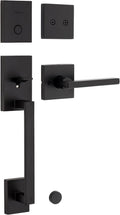 Kwikset San Clemente Non-Functioning Front Door Lock Handle, Inactive Deadbolt and Interior Door Handle, Dummy Handleset Exterior with Interior Reversible Lever, Matte Black with Microban Protection