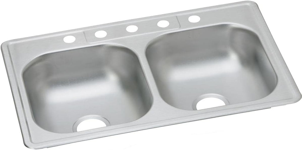 Dayton Stainless Steel 33' x 21-1/4' x 6-9/16', 5-Hole Equal Double Bowl Drop-in Sink