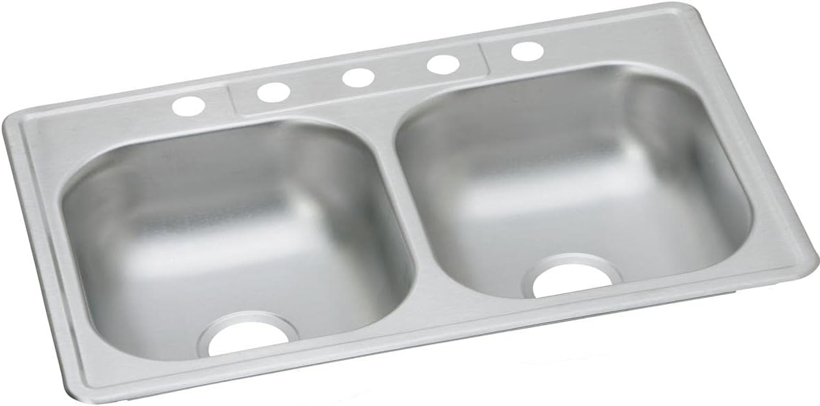 Dayton Stainless Steel 33' x 21-1/4' x 6-9/16', 5-Hole Equal Double Bowl Drop-in Sink
