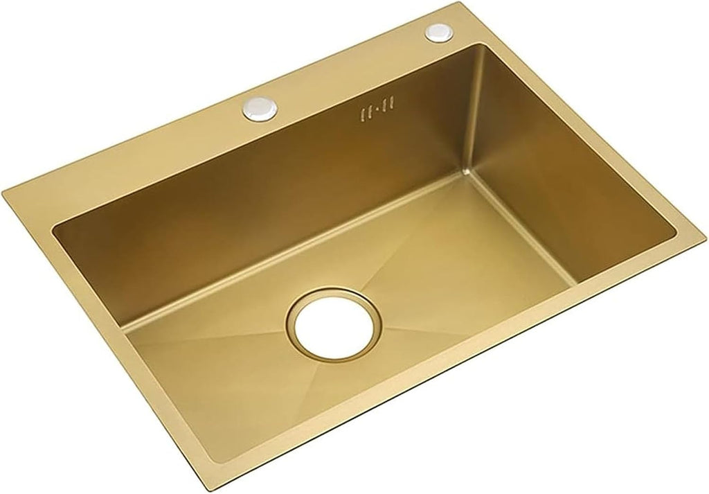 Single Bowl Bar Sink Kitchen Single Bowl Sink with Drain Pipe Drop-in Or Undermount Suitable for Kitchen Courtyard Office Bar Laundry Sink (Color : Gold, Size : 60×45×21cm) (Gold 60×45×21cm)