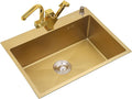 Kitchen Sink. Stainless Steel Metal Dishwashing Pool Brushed Gold Single Bowl with Multi-Functional Pull-Out Faucet & Drain Drop-in Or Undermount (Gold 60×45×21cm)