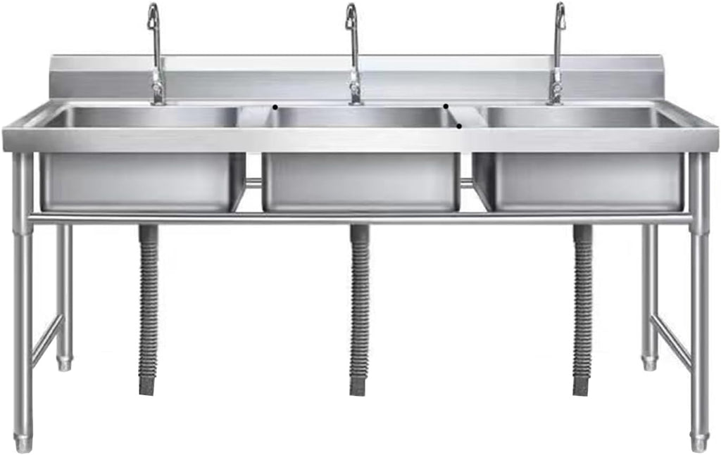 3-Compartment Stainless Steel Utility Sink Triple Bowl Freestanding Kitchen Sink, Commercial Sink Basin for Outdoor Garage Restaurant,120X50cm/47.2X19.6in