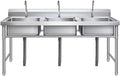 3-Compartment Stainless Steel Utility Sink Triple Bowl Freestanding Kitchen Sink, Commercial Sink Basin for Outdoor Garage Restaurant,120X50cm/47.2X19.6in
