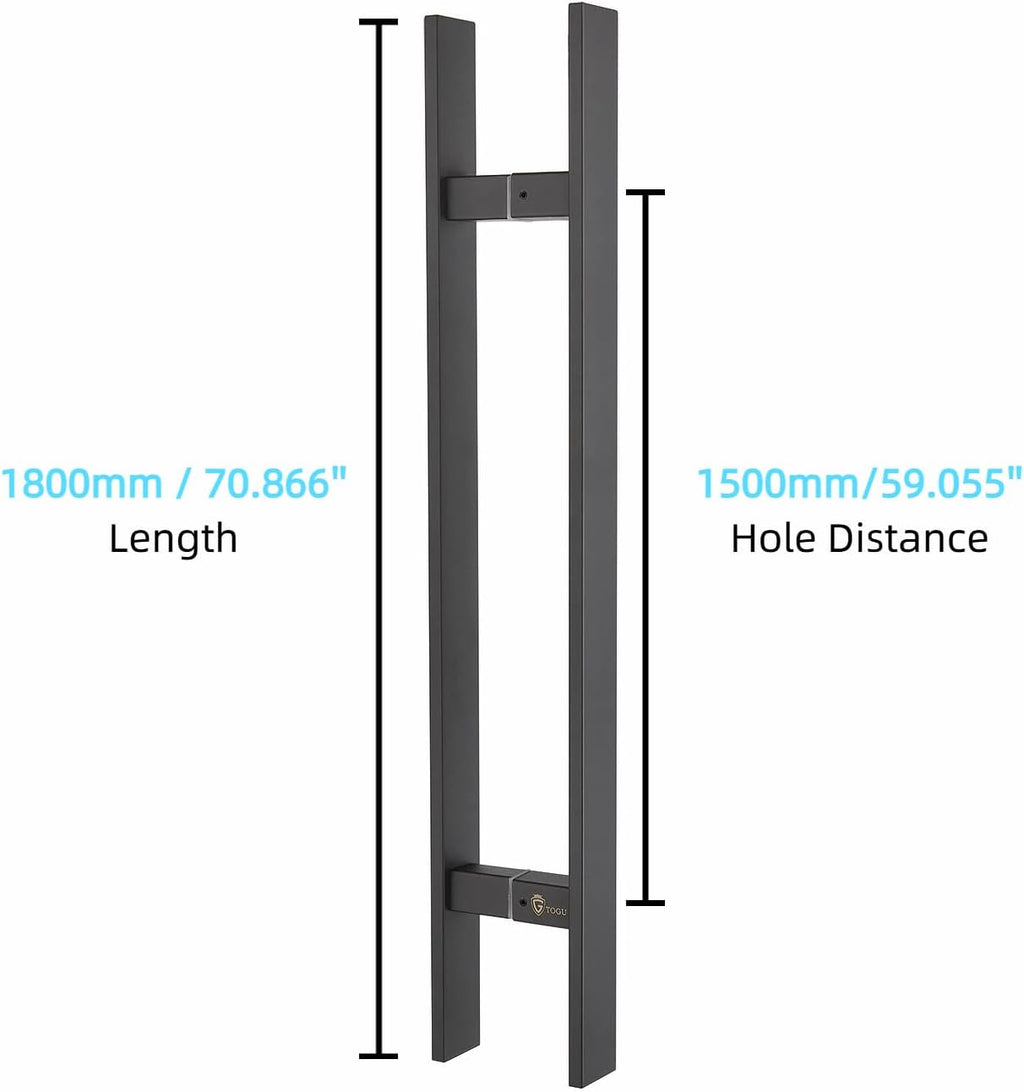 TOGU TG-6018 71 inches Solid Standoffs Heavy-Duty Commercial Grade-304 Stainless Steel Push Pull Door Handle/Barn Door Pull Handle/Glass Pulls, Matte Black Finish