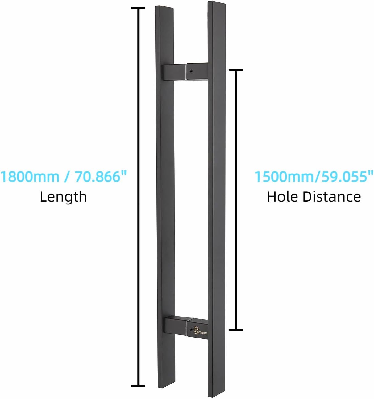 TOGU TG-6018 71 inches Solid Standoffs Heavy-Duty Commercial Grade-304 Stainless Steel Push Pull Door Handle/Barn Door Pull Handle/Glass Pulls, Matte Black Finish
