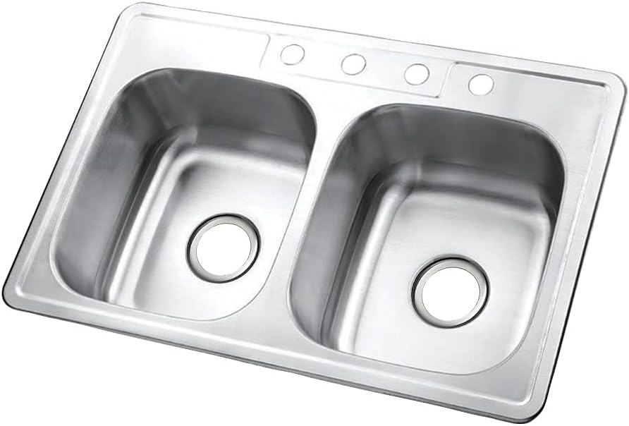 Kingston Brass Gourmetier GKTD33227 Self Rimming Stainless Steel Double Bowl Kitchen Sink 33-Inch-Length by 22-Inch-Width by 7-Inch-Height, Brushed Stainless Steel