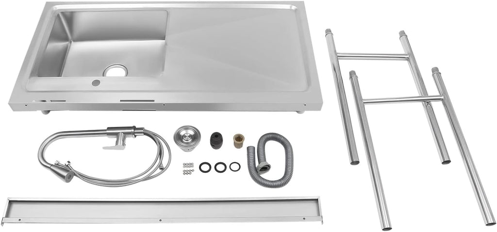 Commercial Sink, 201 Stainless Steel Sink With Cold and Hot Water Faucet Indoor Floor Standing Sink for Kitchen Hotel Restaurant Storage Shelves Prep Table Workbench Utility Sink