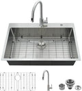 33 x 22 Drop In Kitchen Sink and Faucet Combo Set-VASOYO Stainless Kitchen Sinks Drop In Topmount Stainless Steel Deep Single Bowl Overmount Sink with Faucet