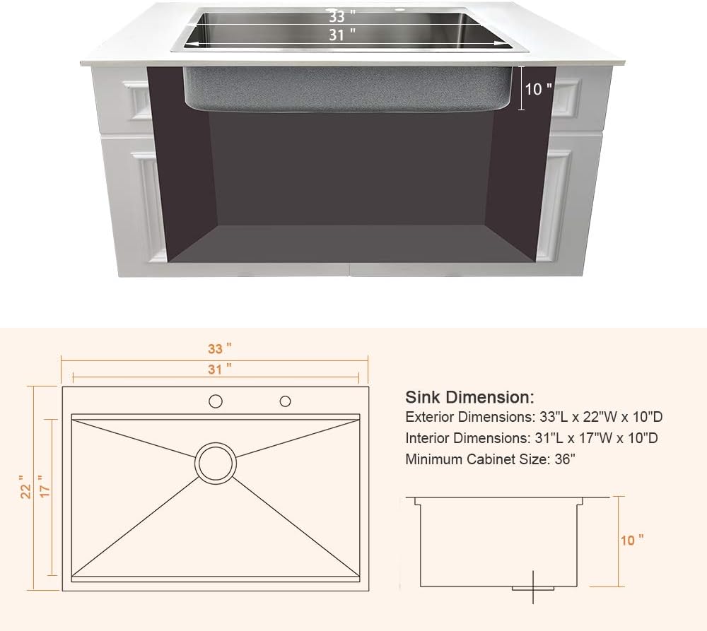 33x22 Drop In Kitchen Sink Workstation-Bokaiya 33 Inch Stainless Steel Drop In Sink Topmount 16 Gauge 10 Inch Deep Above Counter Single Bowl Kitchen Sink with Cutting Board