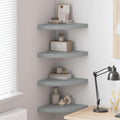 Set of 4 Floating Corner Shelves, Wall Mounted Triangular Display Storage Rack for Bedroom, Living Room, Kitchen, Modern Matte Grey MDF Wood