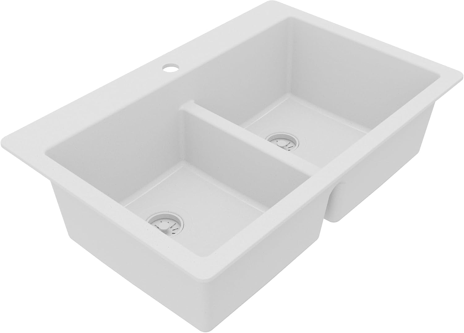 Karran 33 Inch White Quartz Composite Double Bowl Kitchen Sink, Top Mount Drop-In 50/50 Low Divider, Heat & Impact Resistant Granite Quartz Sink with Sound Dampening, QT-810