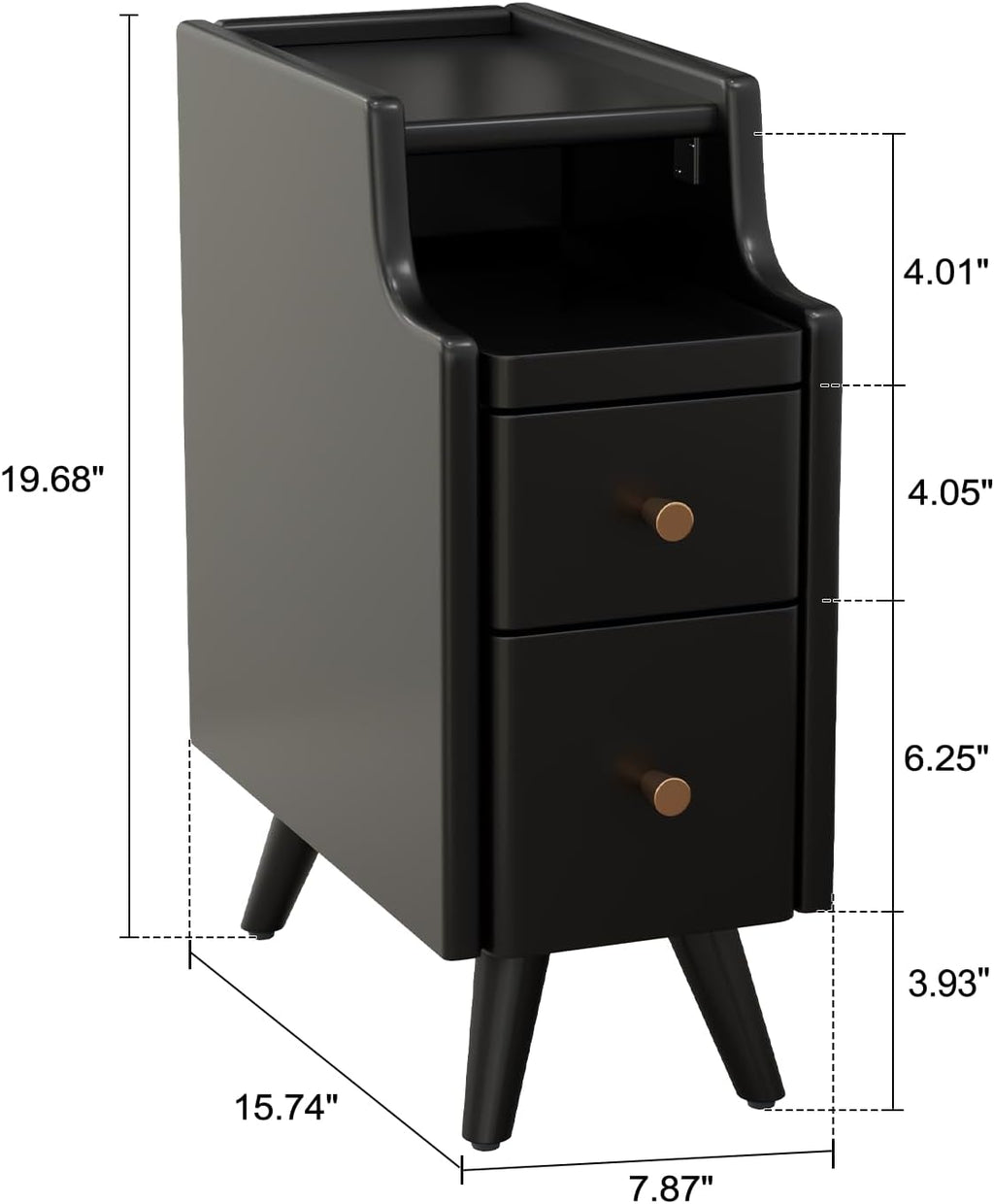 AQIMUELE Small Nightstand with Drawers, Solid Wood Narrow Bedside Table, Narrow Nightstand for Bedroom