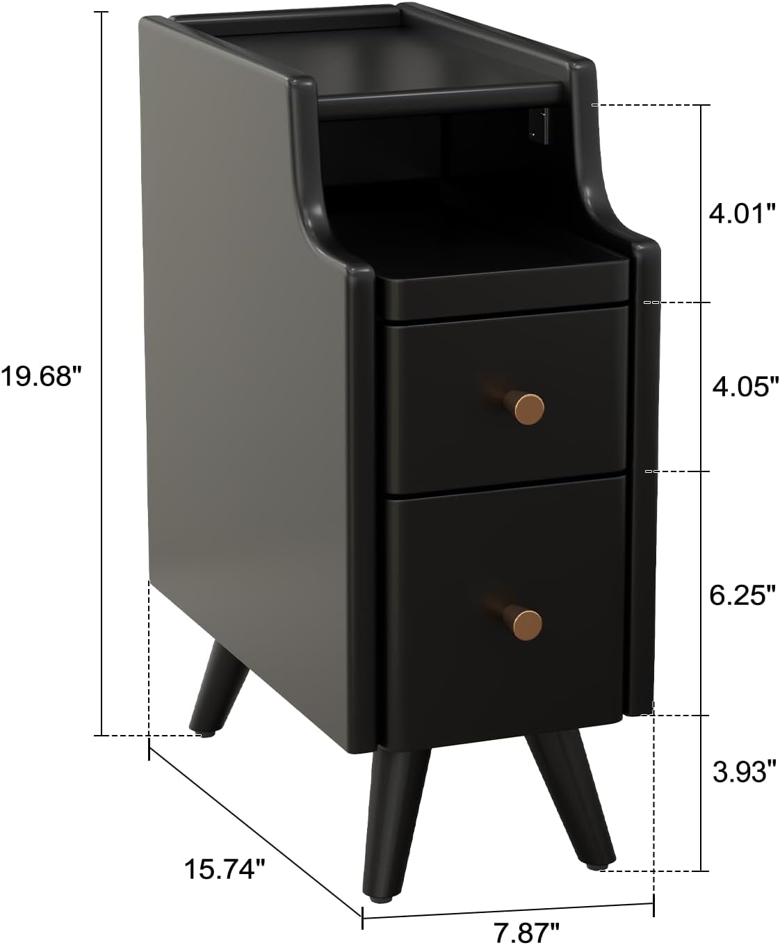 AQIMUELE Small Nightstand with Drawers, Solid Wood Narrow Bedside Table, Narrow Nightstand for Bedroom