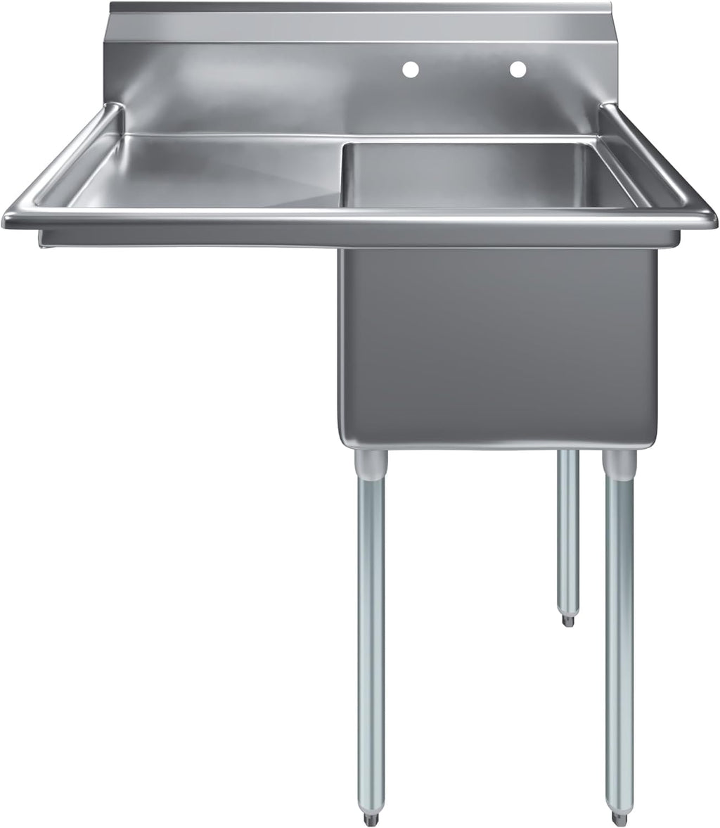 Stainless Steel Prep & Utility Sink | 304 Stainless Steel | Restaurant, Kitchen, Laundry, Garage | NSF (23 in. x 39 in. | One Bowl | Left Drainboard)