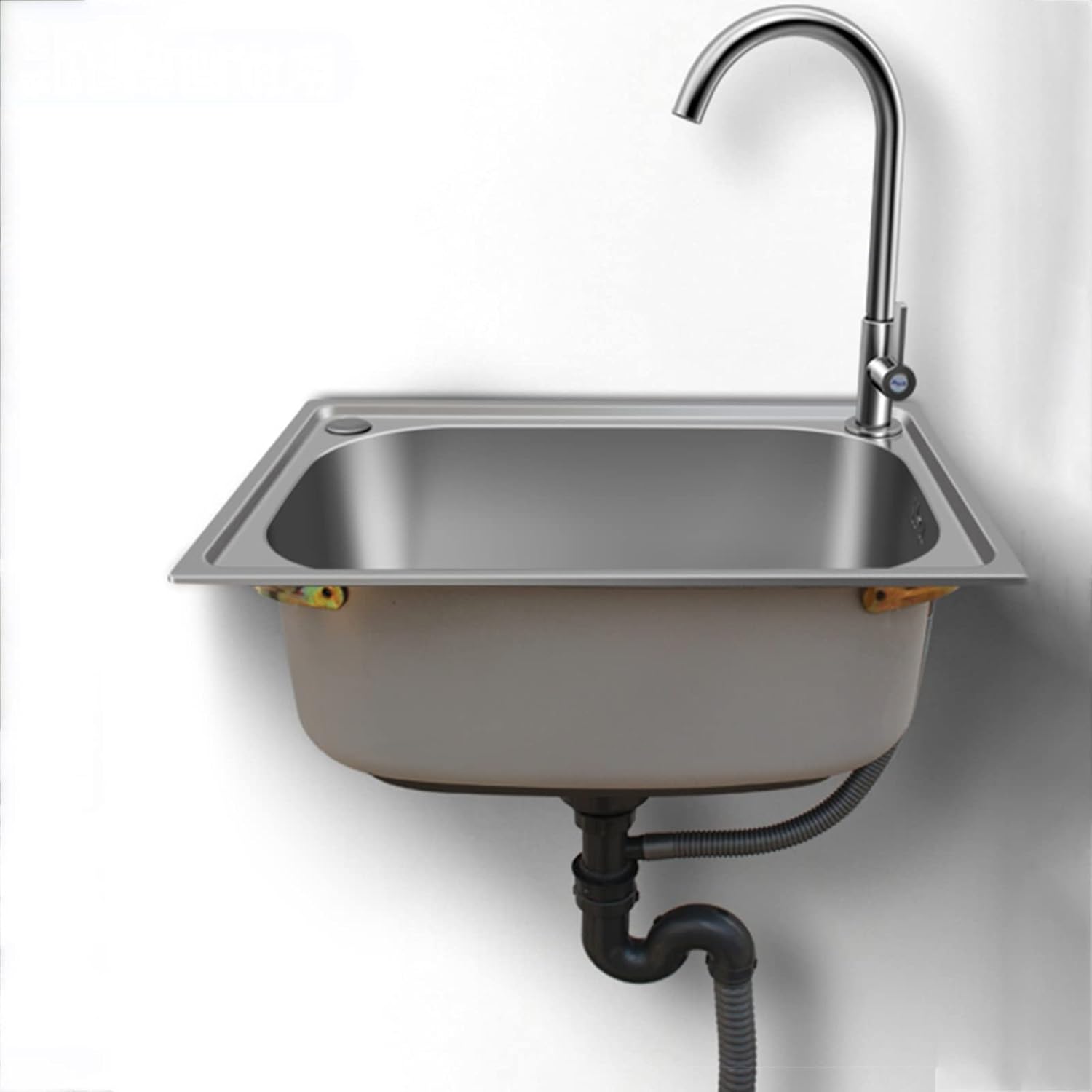 Single Bowl Stainless Steel Commercial Kitchen Sink, Free Standing Utility Sink Single Bowl Rectangle Wash Vegetable Basin For Garage Restaurant Laundry Room Outdoor ( Color : With faucet (With