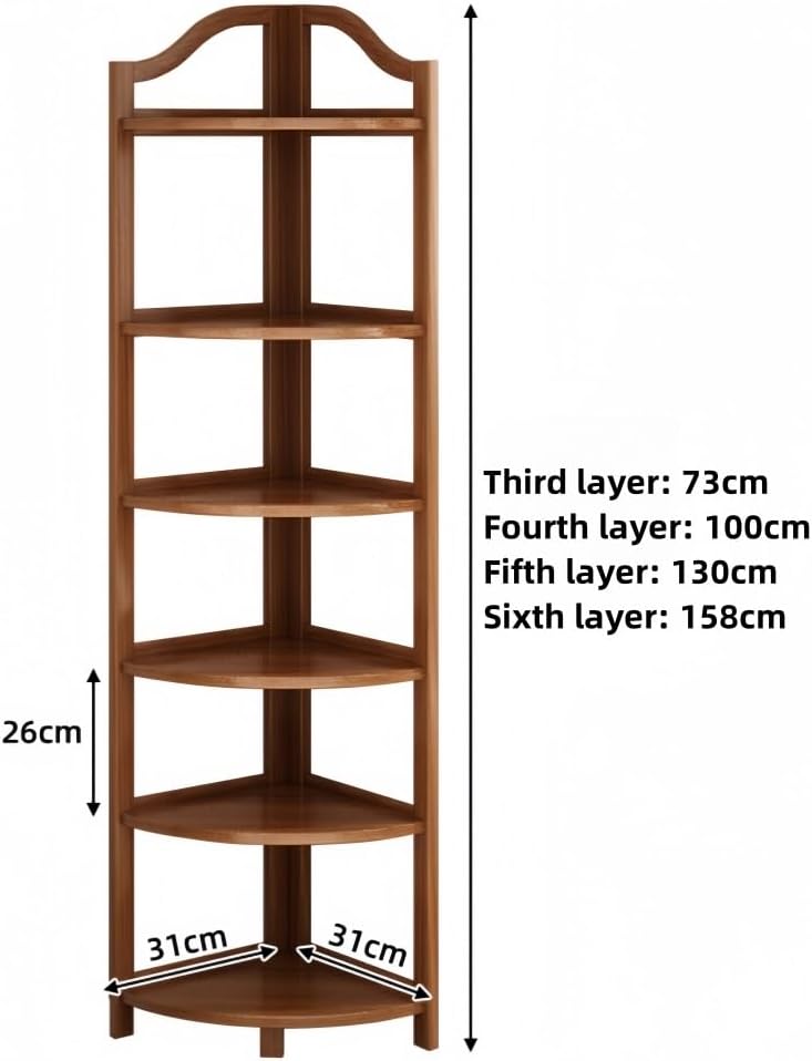 Wooden Corner Bookshelf, 3/4/5/6 Tier Tall Narrow Bookcase, Modern Corner Shelf Stand for Living Room, Bedroom, Office(Red,5th Floor: 130cm)