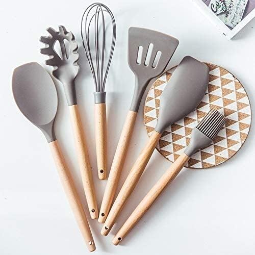 Kitchen Utensils Set, Cooking Utensils Set Silicone Kitchen Utensils Gadgets Wood Handle Cooking Tools Kitchenware Set Spatula Shovel Spoon Home