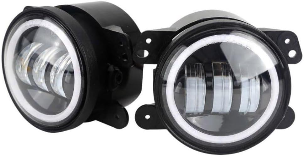 4 Inch 60 W 6000 LM LED Fog Light Bulbs 2 Pieces Kit with Halo White DRL + Amber Indicator Black,10,2 cm