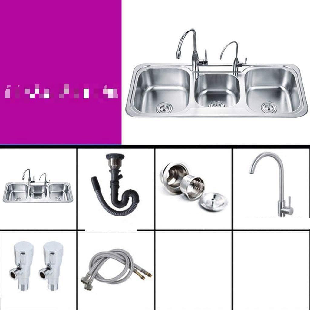 Basin Triple Bowl Kitchen Sink Stainless Steel Top Mount, Kitchen Living Room Fixture,