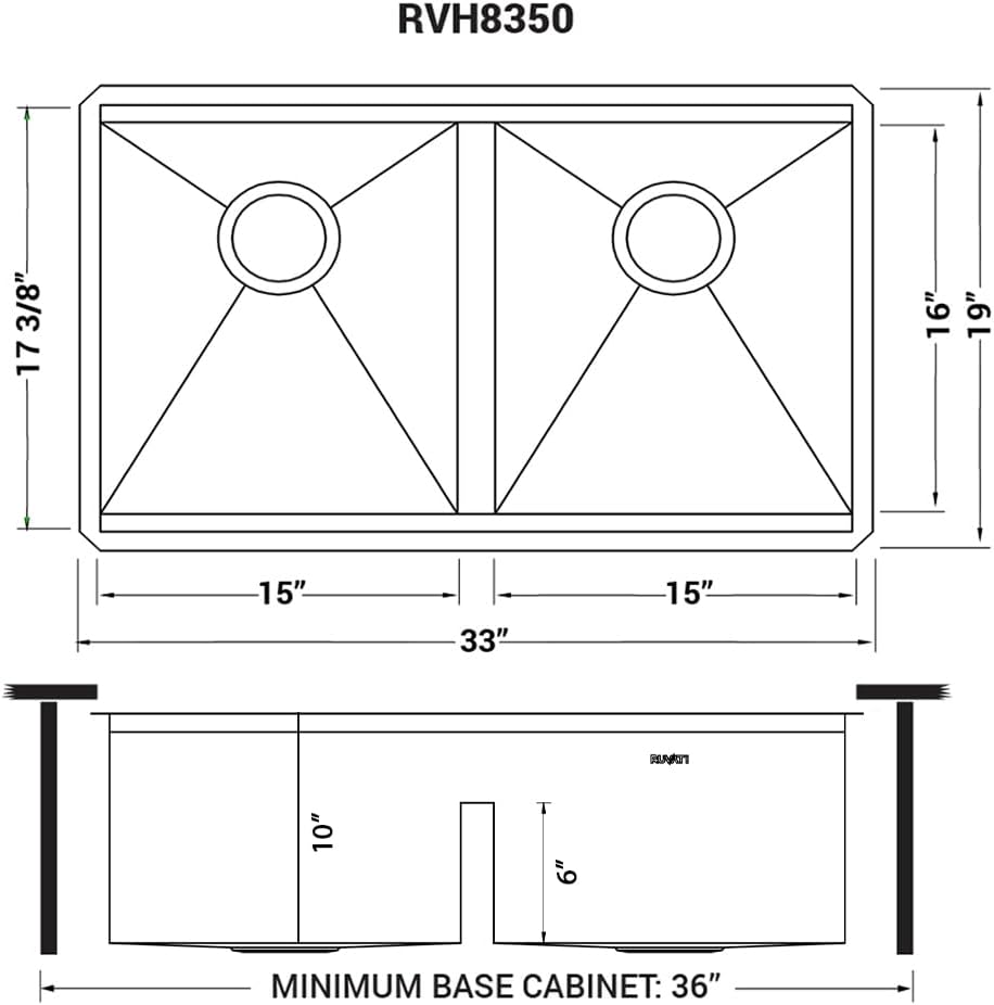 Ruvati 33-inch Workstation Ledge 50/50 Double Bowl Undermount kitchen sink with Brushed Finish - 16 Gauge Stainless Steel Kitchen Sink - Workstation Kitchen Sink - RVH8350