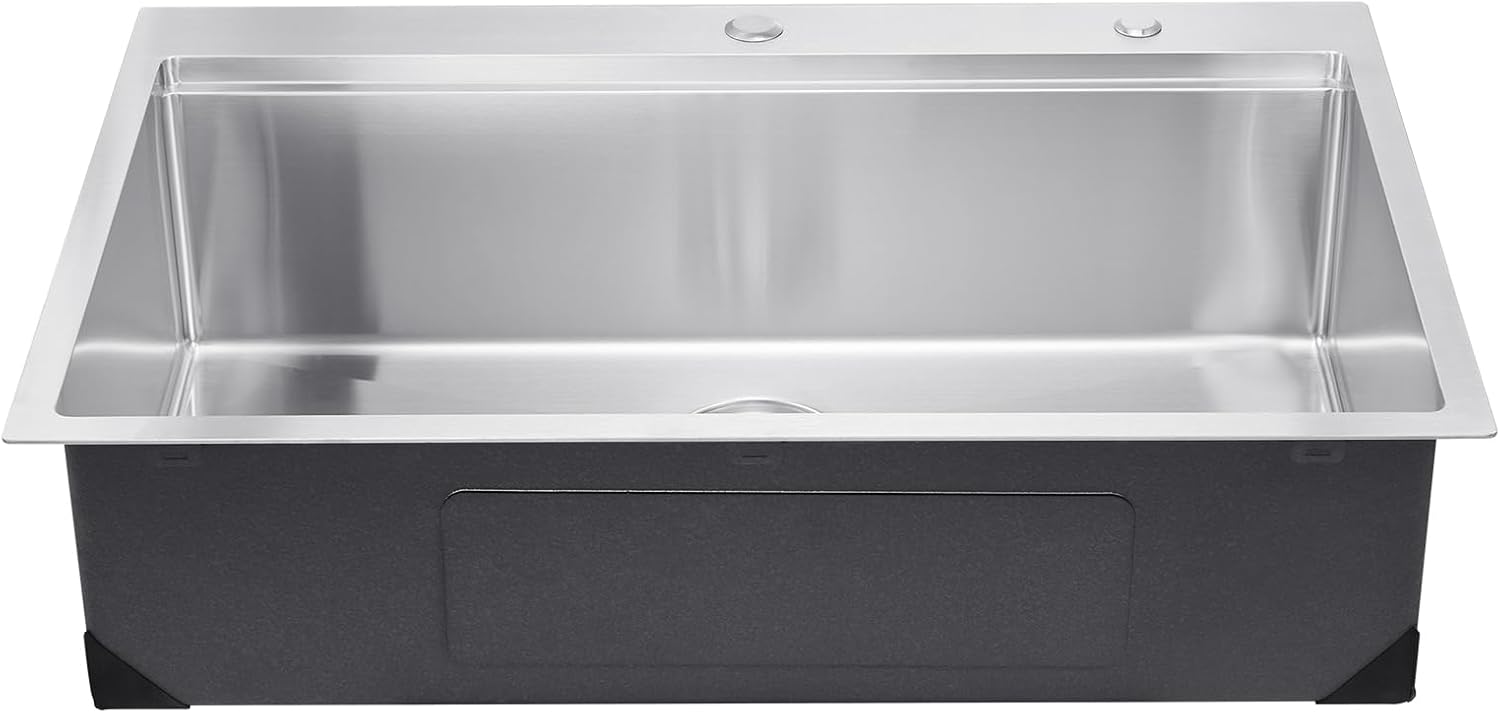 VEVOR Drop In Kitchen Sink 33 Inch Kitchen Sink Workstation, 304 Stainless Steel Top Mount Sinks, Drop-In Single Bowl with Ledge & Multiple Accessories Sink for RV, Prep Kitchen, Bar 33 x 22 x 9inch
