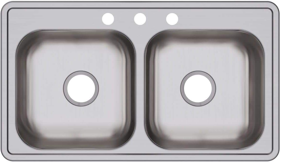 Elkay D233194 Dayton Equal Double Bowl Drop-in Stainless Steel Sink 33 x 19 x 6.5