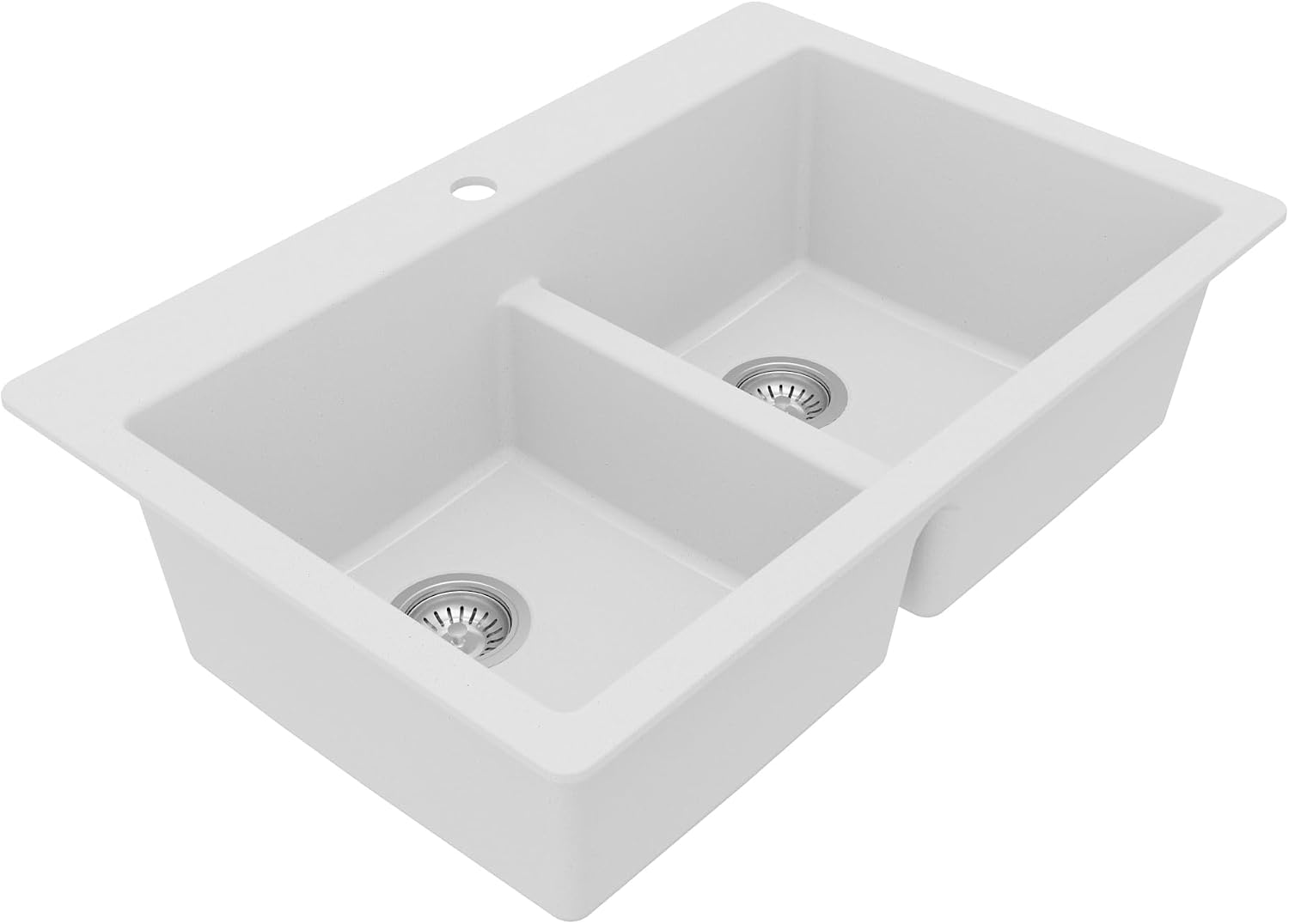 Karran QT-810 33' Top Mount Double Equal Bowl Quartz Kitchen Sink Kit in White
