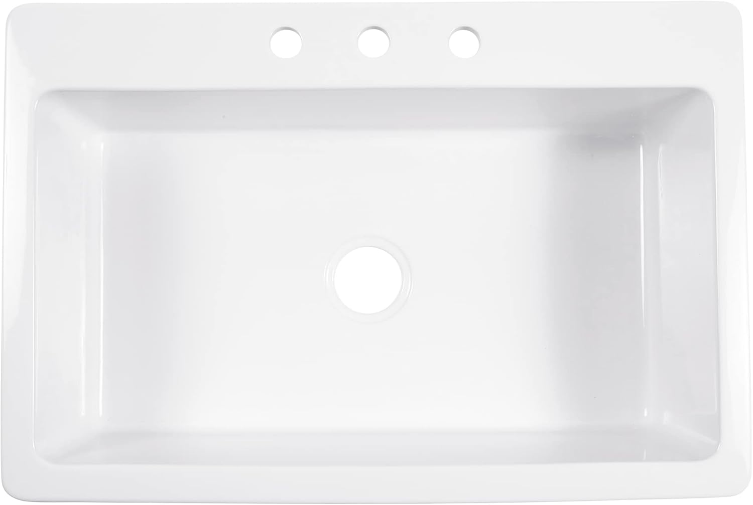 Sinkology Jackson 33 Inch Drop-In Fireclay Kitchen Sink White Single Bowl – Deep Basin, 3 Pre-Drilled Faucet Holes, Fits 36 Inch Cabinet