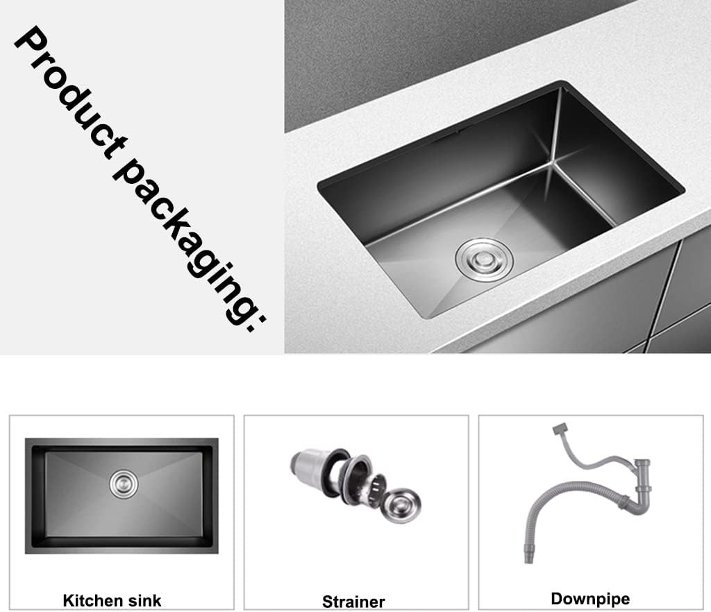 Kitchen Sink. Black Single Bowl 304 Stainless Steel RV Sink with Drain Pipe Top Mount Or Bar Sink Or Outdoor Sink (Black 50x40x22cm)