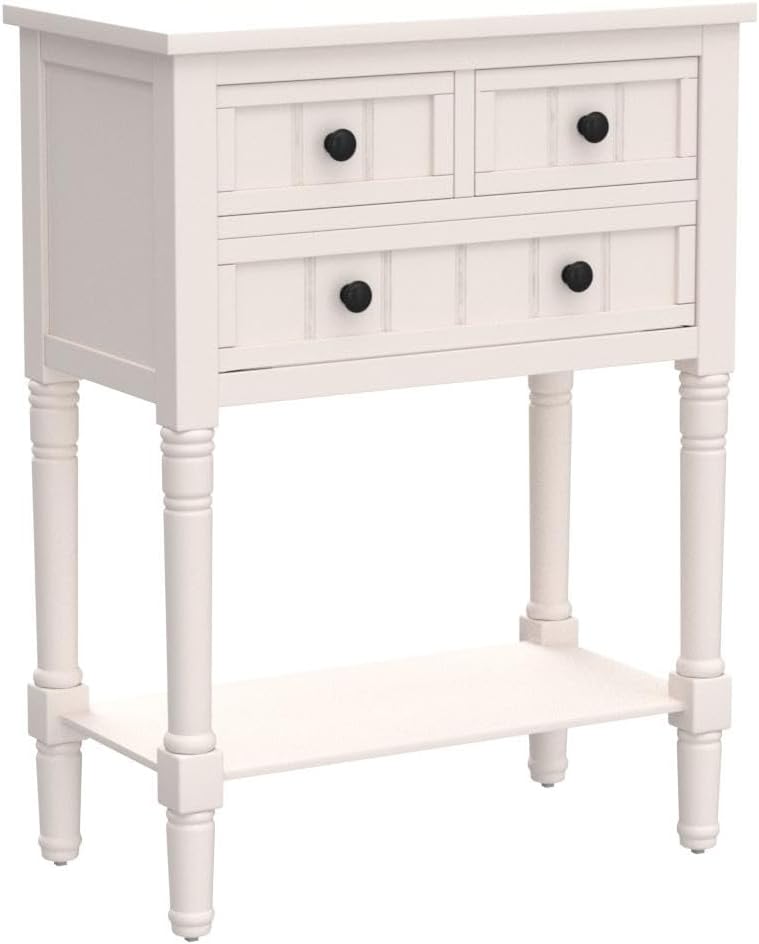 P PURLOVE Narrow Console Table, Farmhouse Entryway Table Slim Sofa Table with Three Storage Drawers and Bottom Shelf, Wood Entry Table for Living Room,Easy Assembly,Ivory White