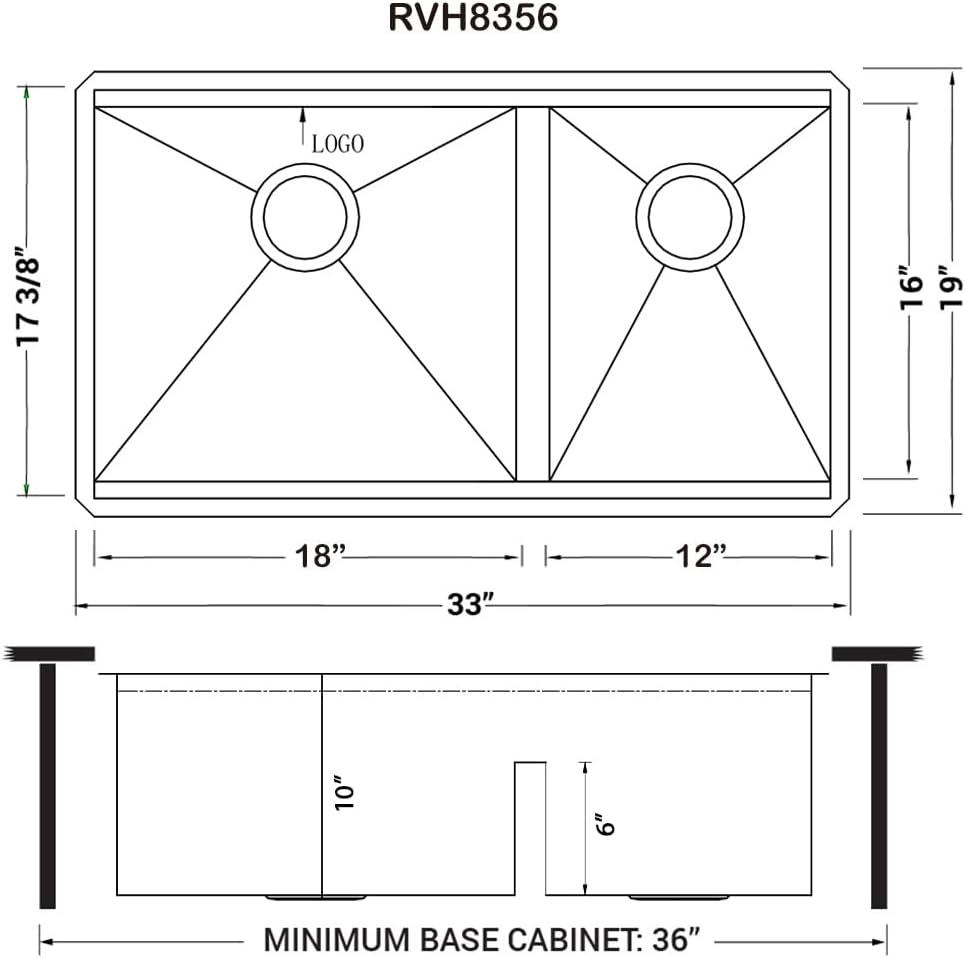Ruvati 33-inch Workstation 60/40 Double Bowl Undermount 16 Gauge Stainless Steel Ledge Kitchen Sink - RVH8356