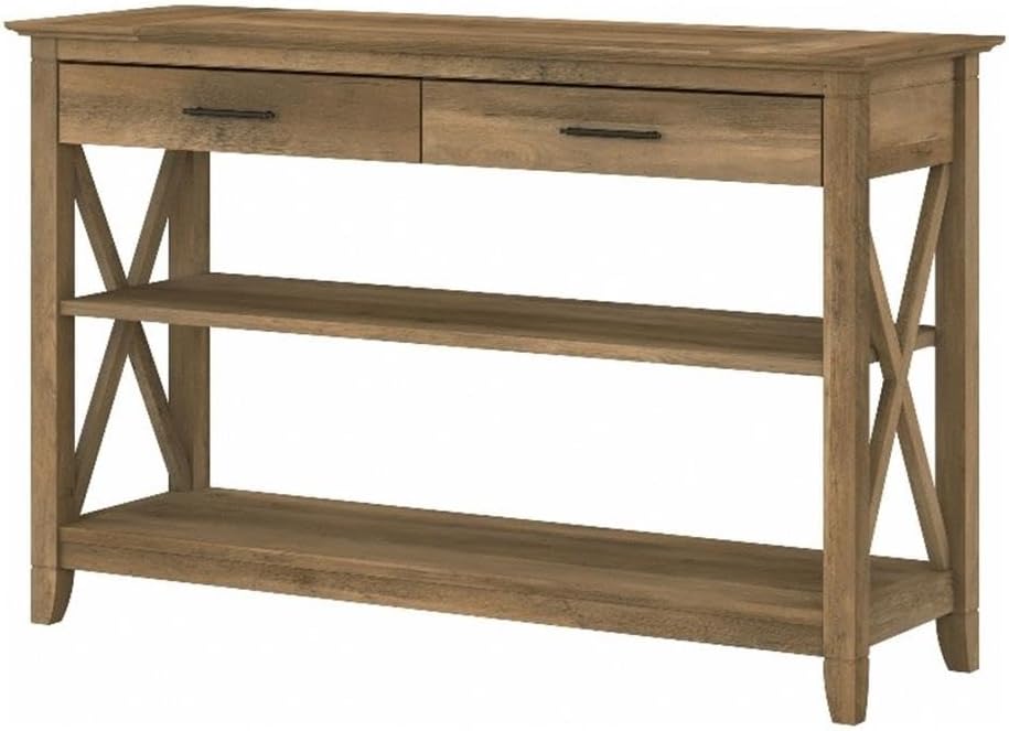 Bush Home Key West Console Table with Drawers and Shelves in Reclaimed Pine, Living Room Storage Solution with Shelving for Media and Books