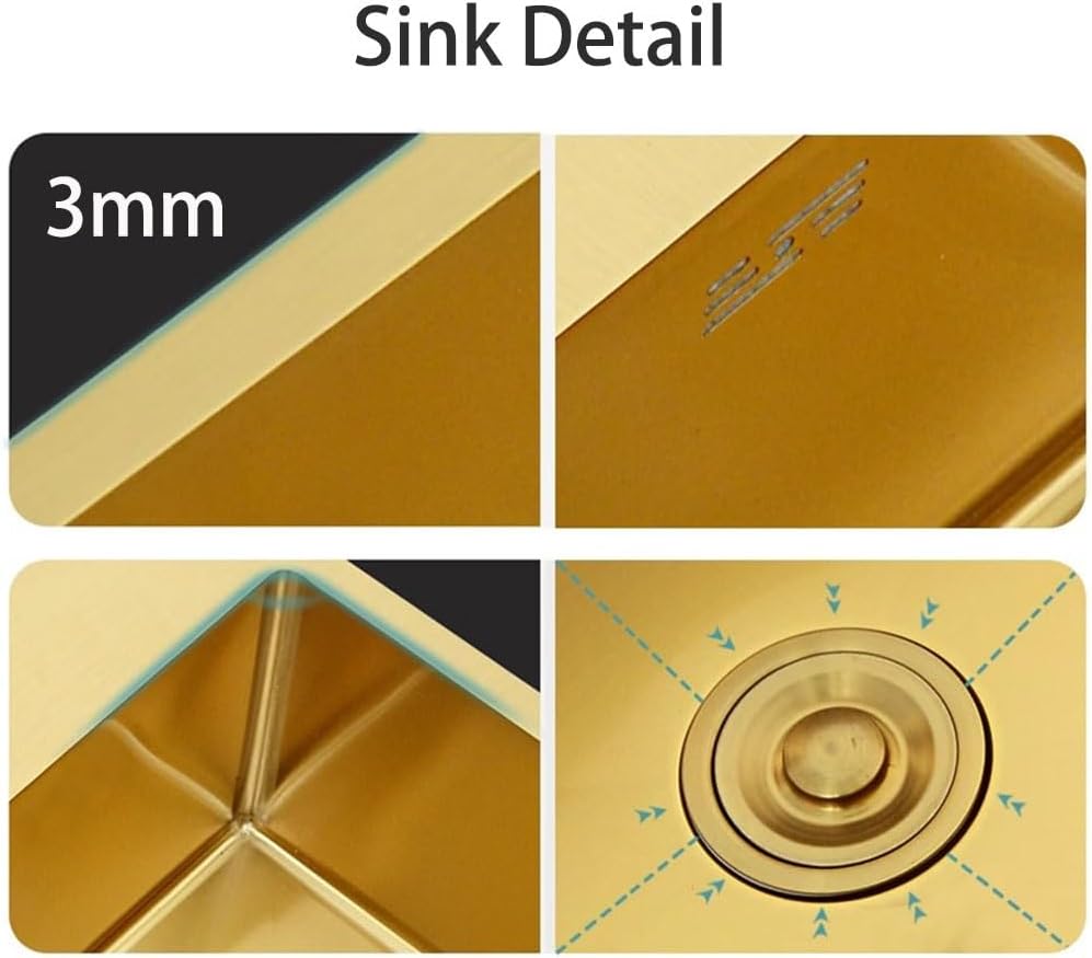 Gold Kitchen Sink Double Bowl Stainless Steel Corner Sink Handmade Dishwashing Sink, 9 Kits for You to Choose (Color : Kit-A, Size : 860x860x220mm) (KitI 860x860x220mm)