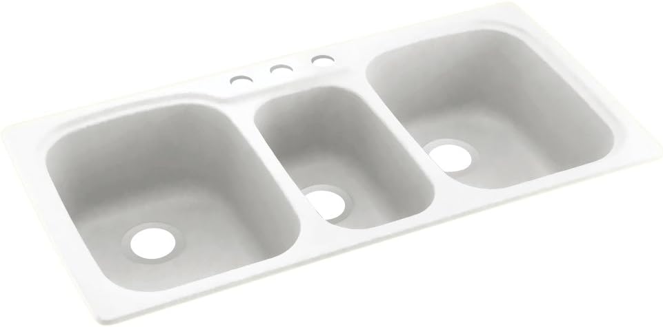Swanstone KS04422TB.010-3 3-Hole Solid Surface Kitchen Sink, 44' x 22', White