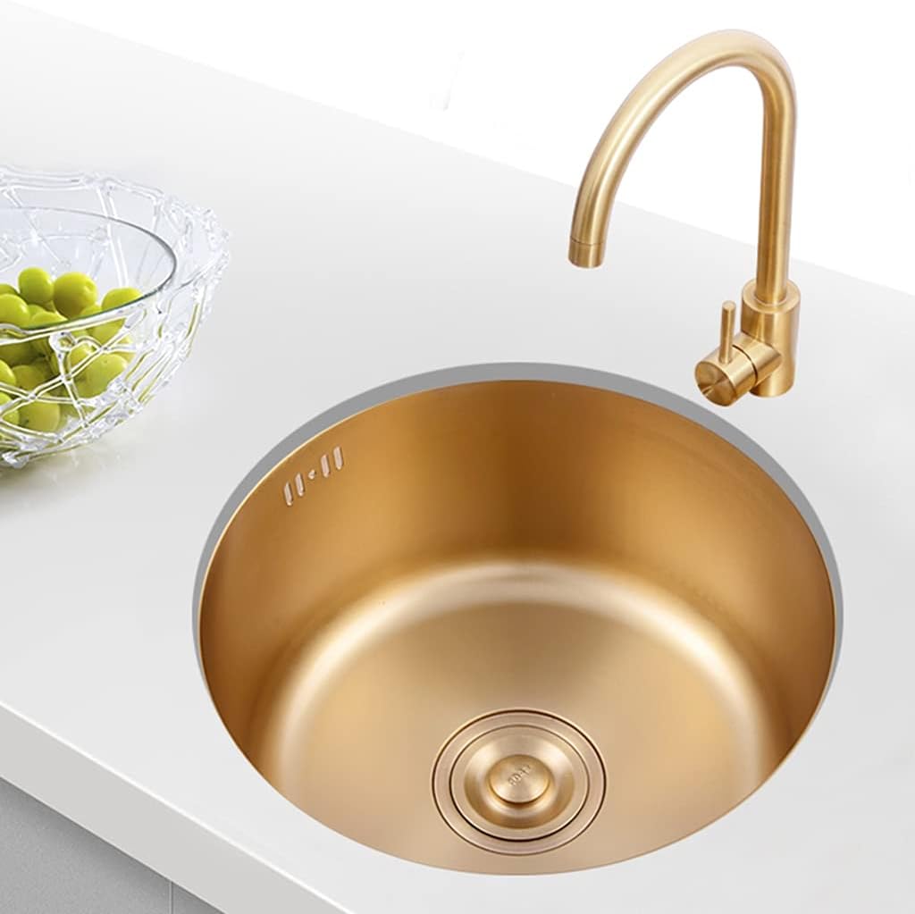 Kitchen Sink Single Bowl Bar Prep Stainless Steel with Faucet & Drain Golden RV Sink Drop-in Or Undermount (Color : Gold, Size : 36×36×19cm) (Gold 40×40×19cm)
