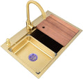 Kitchen Sink Single Bowl Bar Prep Golden RV Sink Drop in Or Undermount with Large Bend Faucet and Drain Assembly (Color : Gold, Size : 60x46x22cm) (Gold 60x46x22cm)