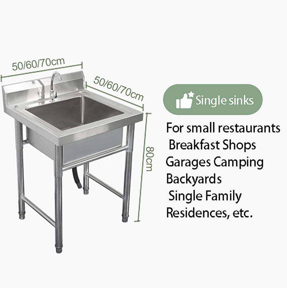 19.6-68.9In Stainless Steel Utility Kitchen Sink Freestanding Single Bowl Laundry Sink with Cold And Hot Water Faucet for Laundry & Utility Room,Bathroom,Basement,Single sink,70 * 70