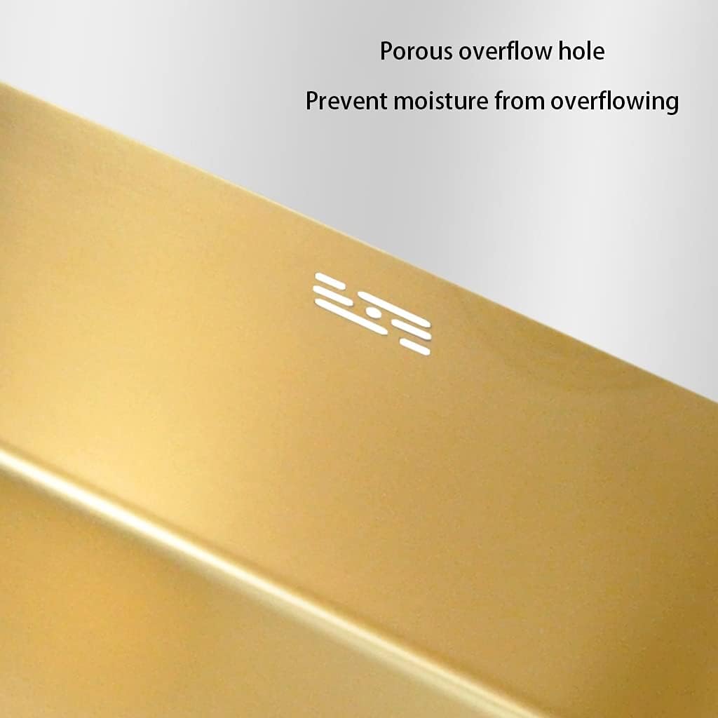 Kitchen Sink Single Bowl Bar Counter Preparation Gold Square 304 Stainless Steel with Faucet and Drain Pipe Drop-in Or Undermount (Color : Gold, Size : 60×40cm) (Gold 45×40cm)