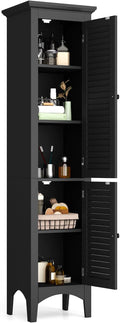Tangkula 63' Tall Bathroom Storage Cabinet, Freestanding Narrow Linen Tower with Adjustable Shelf, Modern Slim Floor Cabinet with 2 Doors for Bathroom, Living Room, Kitchen (Black)