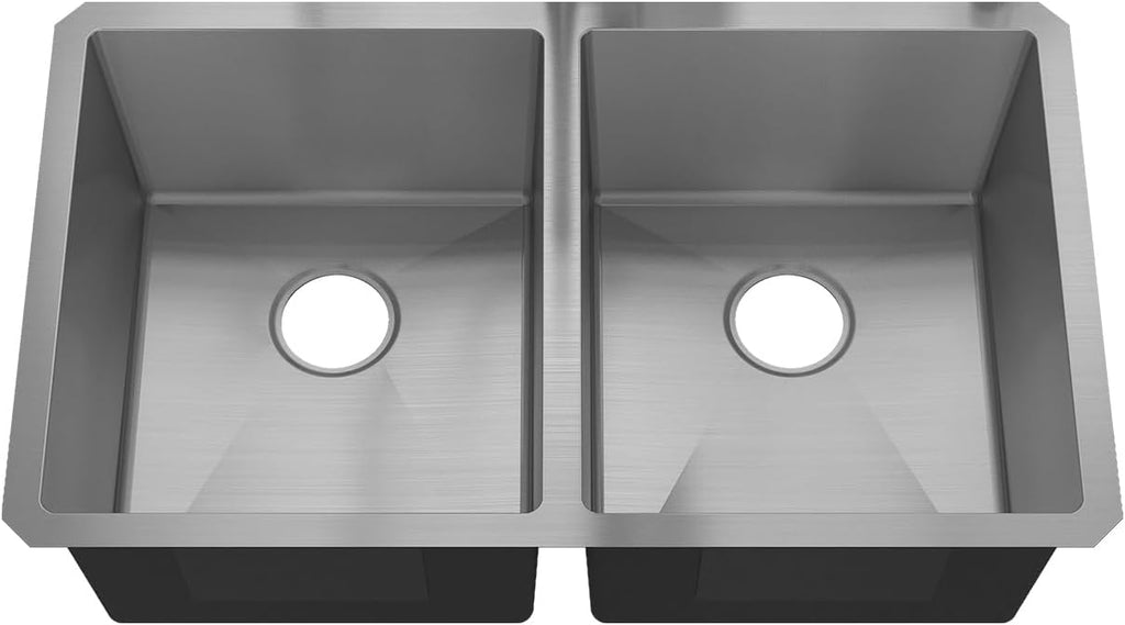 Sinber HU3219D-S-16G 32' x 19' x 10' Undermount Double Bowl Kitchen Sink with 16 Gauge 304 Stainless Steel Satin Finish (Sink Only)