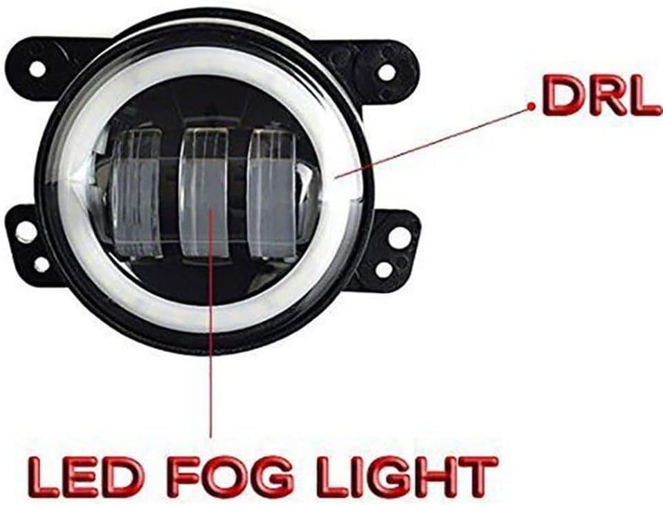4 Inch 60 W 6000 LM LED Fog Light Bulbs 2 Pieces Kit with Halo White DRL + Amber Indicator Black,10,2 cm
