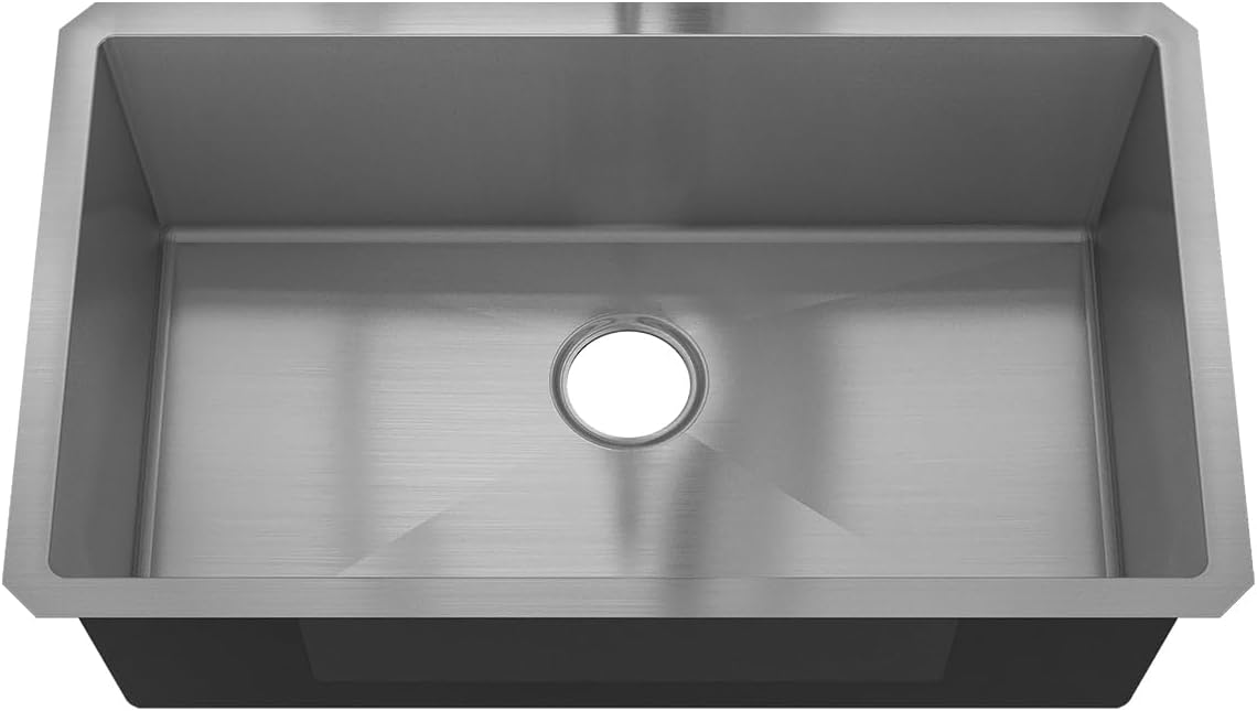 Sinber HU3219S-16G 32' x 19' x 10' Undermount Single Bowl Kitchen Sink with 16 Gauge 304 Stainless Steel Satin Finish (Sink Only)