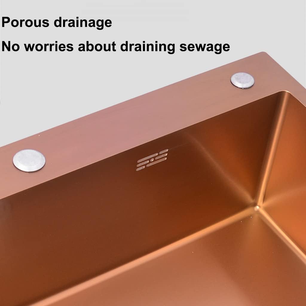 Kitchen Sink Single Bowl Stainless Steel Bar Or Prep with A Big Bend Faucet & Drainage Components Top Mount Or Undermount (Color : Rose Gold, Size : 68x45x21cm) (Rose Gold 60x45x21cm)