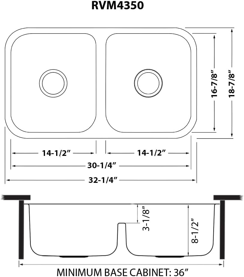 Ruvati 32-inch Undermount Kitchen Sink – 50/50 Double Bowl Kitchen Sinks, 16 Gauge T-304 Stainless Steel Kitchen sink with Brushed Finish hides scratches – RVM4350
