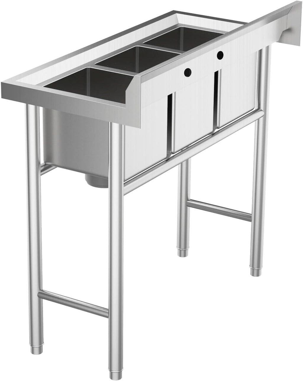 ROVSUN 3-Compartment Commercial Sink, Stainless Steel Utility Tub Sink with Leg, Freestanding Kitchen Sink for Restaurant Laundry Room Garage Outdoor, 39'D x 17.7'W x 40.2'H, Silver