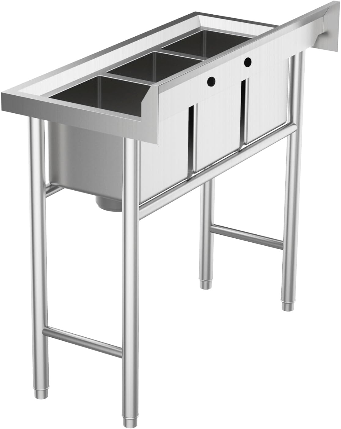 ROVSUN 3-Compartment Commercial Sink, Stainless Steel Utility Tub Sink with Leg, Freestanding Kitchen Sink for Restaurant Laundry Room Garage Outdoor, 39'D x 17.7'W x 40.2'H, Silver