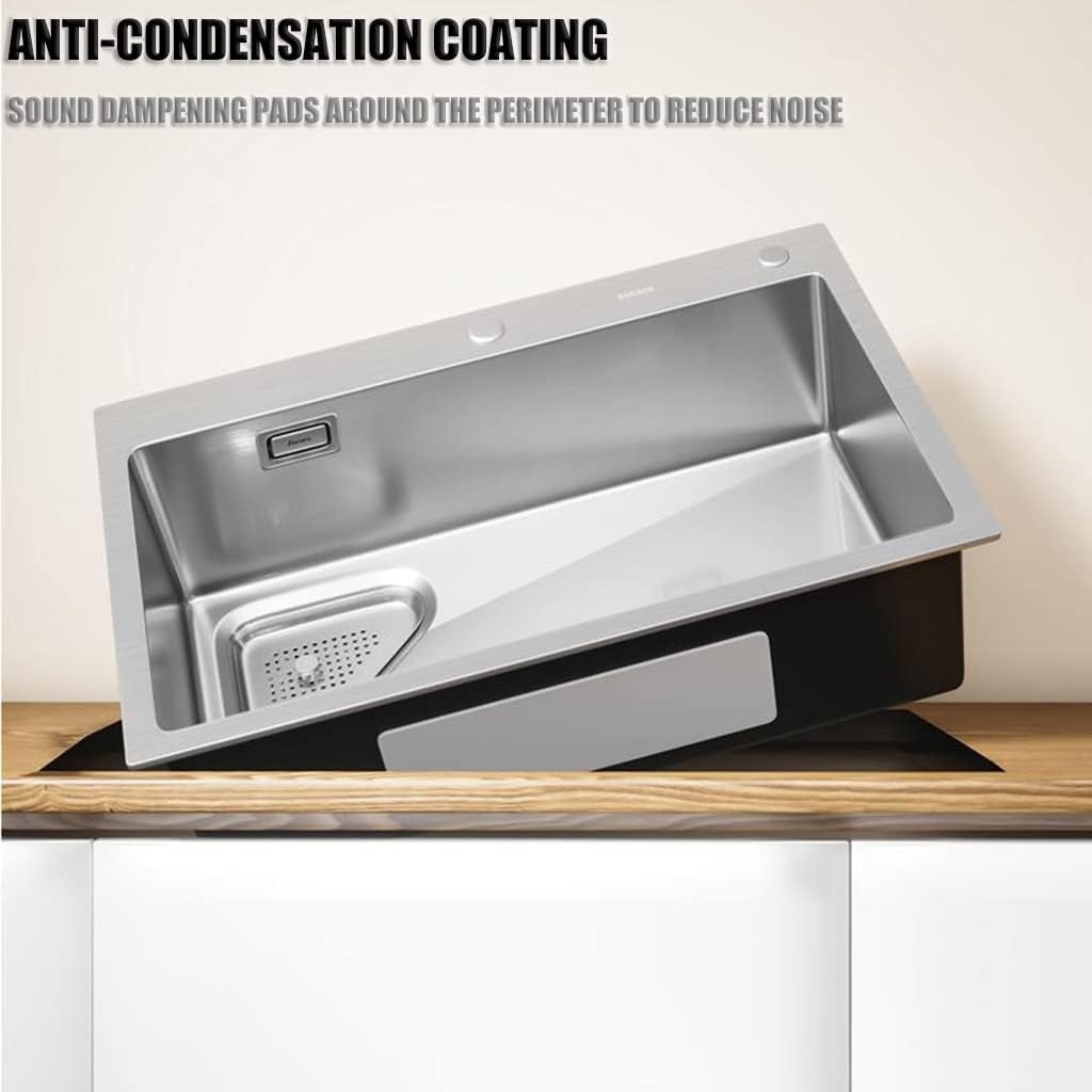 Kitchen Sinks, Handmade Brushed Bar Prep Sink Sus Single Bowl Kitchen Sink with Drain Kit Drop in or Undermount (A-55 * 45 * 21Cm