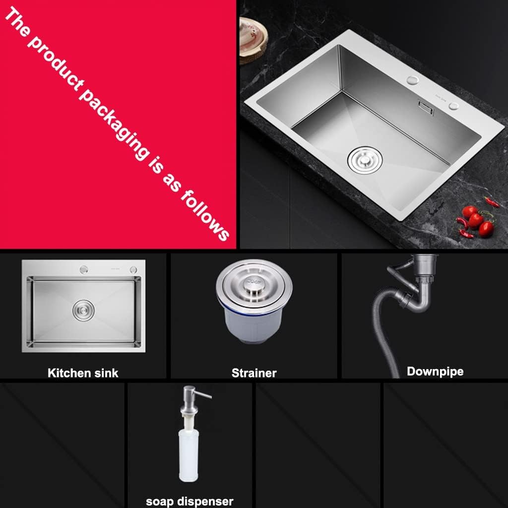 Stainless Steel Metal Sink Single Bowl Kitchen Bar Sink Wet Bar & Prep Sink with Drain Top Mount Or Kitchen Essentials (Silver 55x45x21cm)