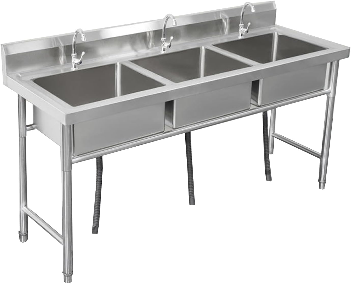 Stainless Steel Triple Bowl Kitchen Sink, Commercial Kitchen Prep & Utility Sink Free Standing Utility Sink-120X60cm/47.2X23.6in