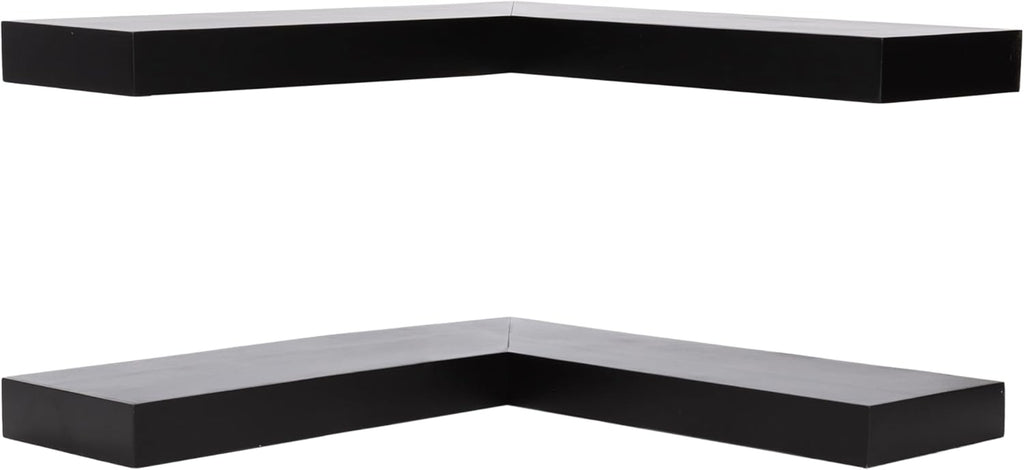 Kate and Laurel Havlock Modern Wood Two-Piece Floating Corner Shelf Set, 26 x 8 x 3, Black, Wooden Corner Shelving with Unique Geometric Shape for Living Room Decor or Entryway Storage